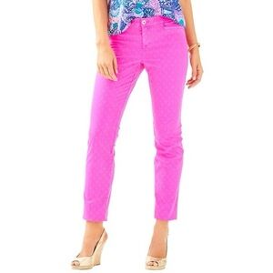 Lilly Pulitzer Kelly Hot Pink Textured Skinny Ankle Pants - 00